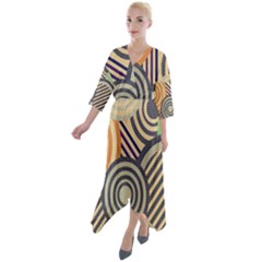 Circular Pattern Quarter Sleeve Wrap Front Maxi Dress