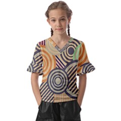 Circular Pattern Kids  V-Neck Horn Sleeve Blouse