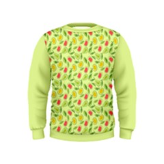 Vector Fruits pattern, pastel colors, yellow background Kids  Sweatshirt