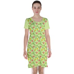 Vector Fruits pattern, pastel colors, yellow background Short Sleeve Nightdress