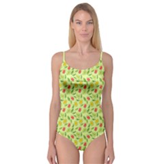 Vector Fruits pattern, pastel colors, yellow background Camisole Leotard 