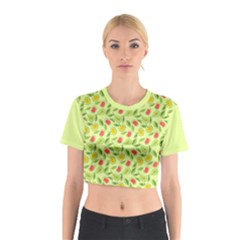 Vector Fruits pattern, pastel colors, yellow background Cotton Crop Top