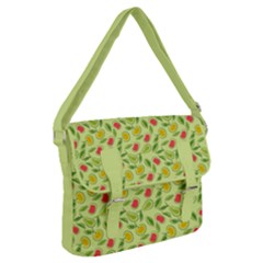 Vector Fruits Pattern, Pastel Colors, Yellow Background Buckle Messenger Bag by Casemiro