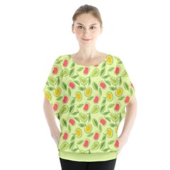 Vector Fruits pattern, pastel colors, yellow background Batwing Chiffon Blouse