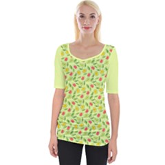 Vector Fruits pattern, pastel colors, yellow background Wide Neckline Tee