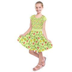 Vector Fruits pattern, pastel colors, yellow background Kids  Short Sleeve Dress