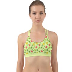 Vector Fruits pattern, pastel colors, yellow background Back Web Sports Bra