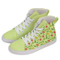 Vector Fruits pattern, pastel colors, yellow background Women s Hi-Top Skate Sneakers