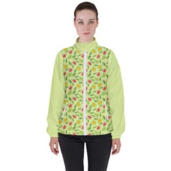 Vector Fruits pattern, pastel colors, yellow background Women s High Neck Windbreaker