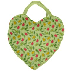 Vector Fruits Pattern, Pastel Colors, Yellow Background Giant Heart Shaped Tote by Casemiro