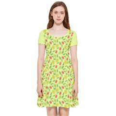 Vector Fruits Pattern, Pastel Colors, Yellow Background Inside Out Cap Sleeve Dress by Casemiro