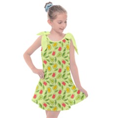 Vector Fruits pattern, pastel colors, yellow background Kids  Tie Up Tunic Dress
