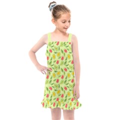 Vector Fruits pattern, pastel colors, yellow background Kids  Overall Dress