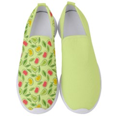 Vector Fruits pattern, pastel colors, yellow background Men s Slip On Sneakers