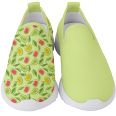 Vector Fruits pattern, pastel colors, yellow background Kids  Slip On Sneakers