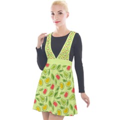 Vector Fruits pattern, pastel colors, yellow background Plunge Pinafore Velour Dress