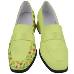 Vector Fruits Pattern, Pastel Colors, Yellow Background Women s Chunky Heel Loafers by Casemiro