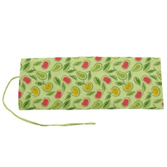 Vector Fruits pattern, pastel colors, yellow background Roll Up Canvas Pencil Holder (S)