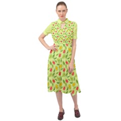 Vector Fruits pattern, pastel colors, yellow background Keyhole Neckline Chiffon Dress