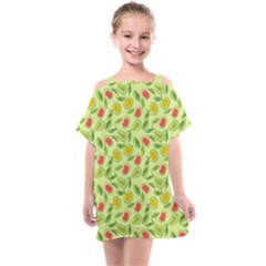 Vector Fruits pattern, pastel colors, yellow background Kids  One Piece Chiffon Dress