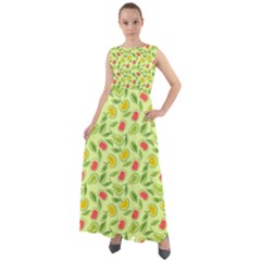 Vector Fruits pattern, pastel colors, yellow background Chiffon Mesh Boho Maxi Dress