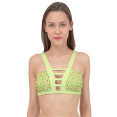 Vector Fruits pattern, pastel colors, yellow background Cage Up Bikini Top