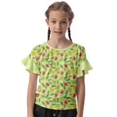 Vector Fruits pattern, pastel colors, yellow background Kids  Cut Out Flutter Sleeves