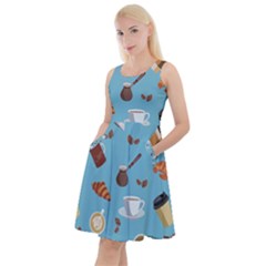Coffee Time Knee Length Skater Dress With Pockets by SychEva