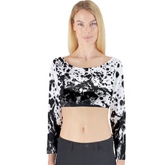 Black And White Abstract Liquid Design Long Sleeve Crop Top by dflcprintsclothing