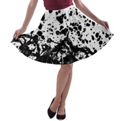 Black And White Abstract Liquid Design A-line Skater Skirt by dflcprintsclothing