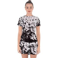 Black And White Abstract Liquid Design Drop Hem Mini Chiffon Dress by dflcprintsclothing