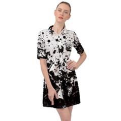 Black And White Abstract Liquid Design Belted Shirt Dress by dflcprintsclothing