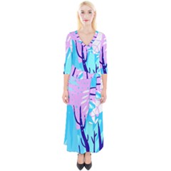 Aquatic Surface Patterns Quarter Sleeve Wrap Maxi Dress