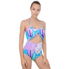 Aquatic Surface Patterns Scallop Top Cut Out Swimsuit by Designops73