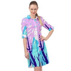 Aquatic Surface Patterns Long Sleeve Mini Shirt Dress