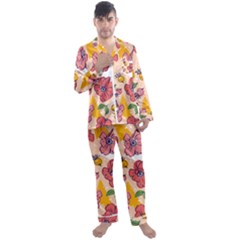 Cartoon Flowers Men s Long Sleeve Satin Pajamas Set by designsbymallika