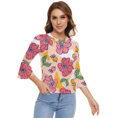 Cartoon Flowers Bell Sleeve Top by designsbymallika