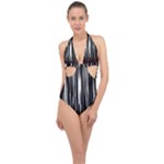 red black and white Halter Front Plunge Swimsuit