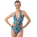Turquoise and blue Halter Cut-Out One Piece Swimsuit View1