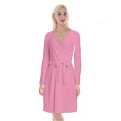 Aurora Pink Long Sleeve Velvet Front Wrap Dress