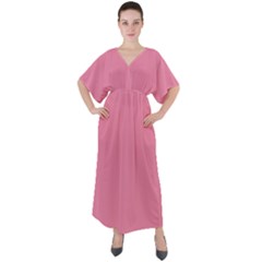 Aurora Pink V-Neck Boho Style Maxi Dress