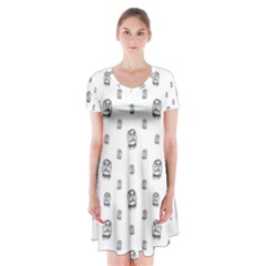 Sketchy Monster Pencil Drawing Motif Pattern Short Sleeve V-neck Flare Dress by dflcprintsclothing