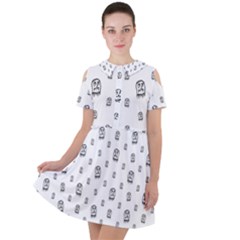 Sketchy Monster Pencil Drawing Motif Pattern Short Sleeve Shoulder Cut Out Dress  by dflcprintsclothing