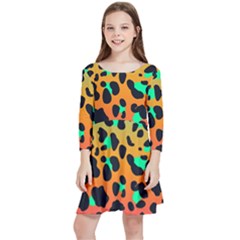 Bright Leopard  Kids  Quarter Sleeve Skater Dress