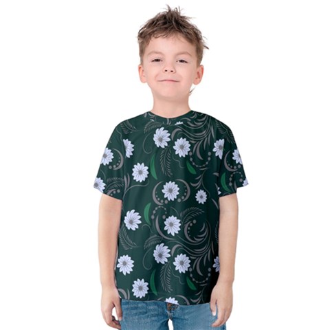 Folk Flowers Art Pattern Floral  Surface Design  Seamless Pattern Kids  Cotton Tee by Eskimos