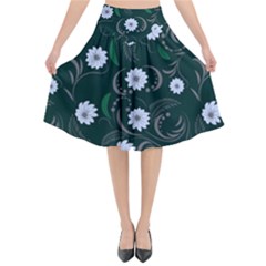 Folk Flowers Art Pattern Floral  Surface Design  Seamless Pattern Flared Midi Skirt by Eskimos