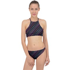 Dark Multicolored Striped Print Design Dark Multicolored Striped Print Design Racer Front Bikini Set by dflcprintsclothing