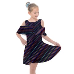 Dark Multicolored Striped Print Design Dark Multicolored Striped Print Design Kids  Shoulder Cutout Chiffon Dress by dflcprintsclothing