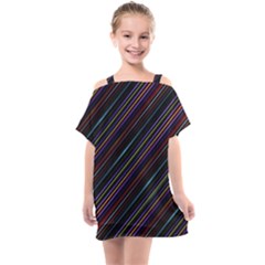 Dark Multicolored Striped Print Design Dark Multicolored Striped Print Design Kids  One Piece Chiffon Dress by dflcprintsclothing