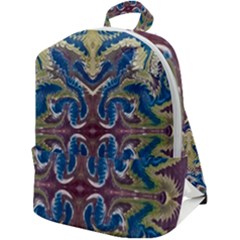 Green Feathers Repeats Zip Up Backpack by kaleidomarblingart
